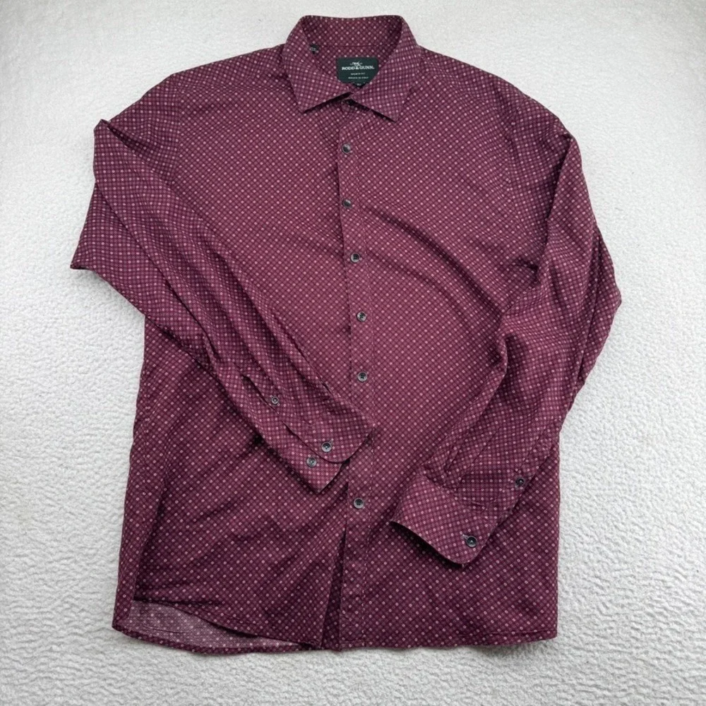 Rod & Gunn Sports Fit Shirt Mens XL Maroon Geometric Long Sleeve Light Stretch